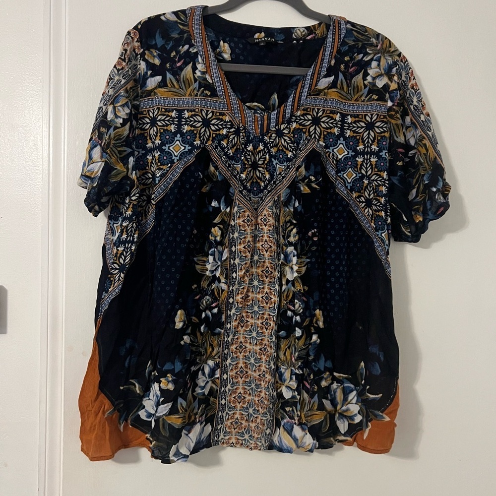 Hannah Navy and Orange Floral Women's Top (V107)